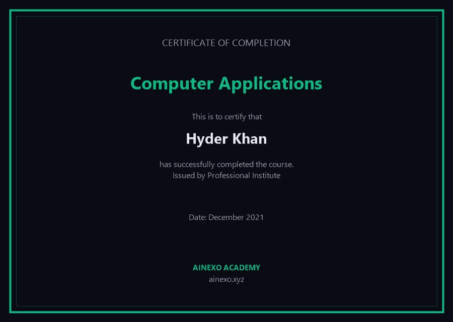 Computer Applications certificate - Hyder Khan