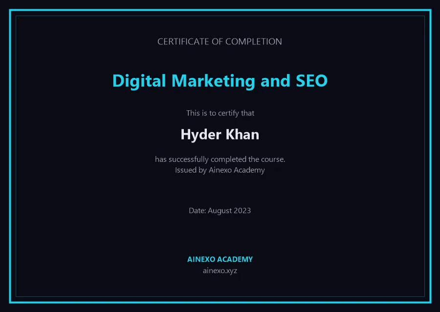 Digital Marketing certificate - Hyder Khan