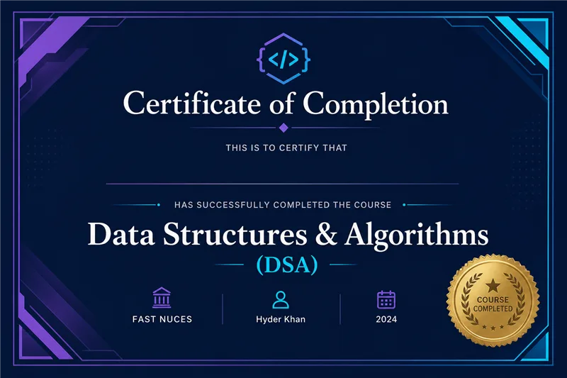 Data Structures and Algorithms certificate - Hyder Khan