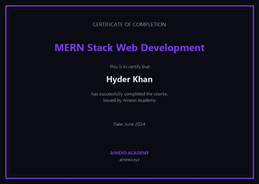 MERN Stack Web Development certificate - Hyder Khan
