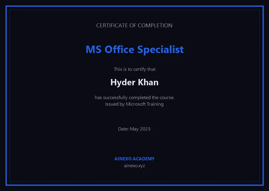 MS Office Specialist certificate - Hyder Khan