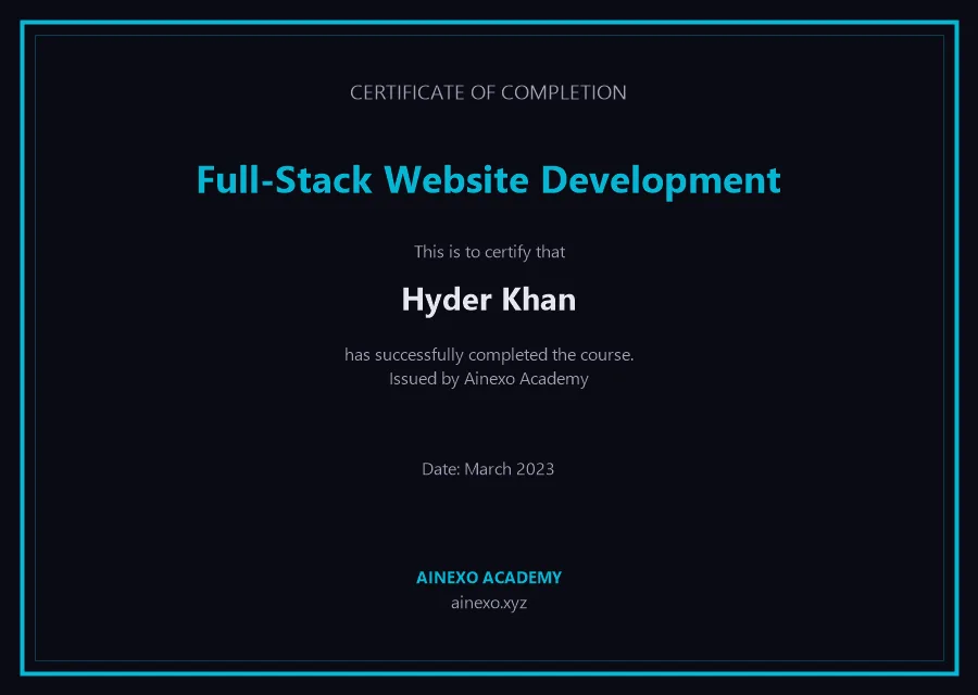 Website Development certificate - Hyder Khan